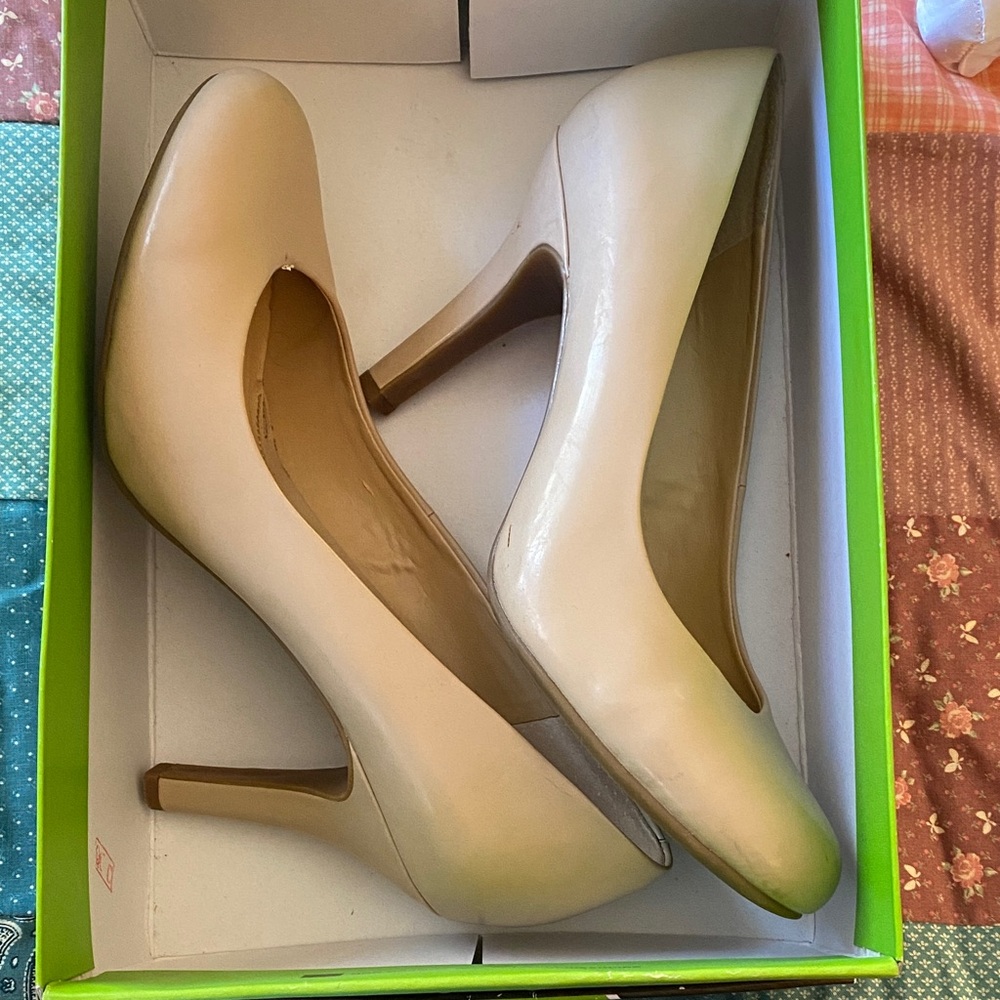 Kelly & Katie Cream Patent Pointed-Toe Heels